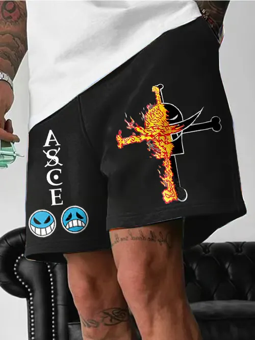 Men's  One Piece Whitebeard Pirates Pocketed Sports Shorts