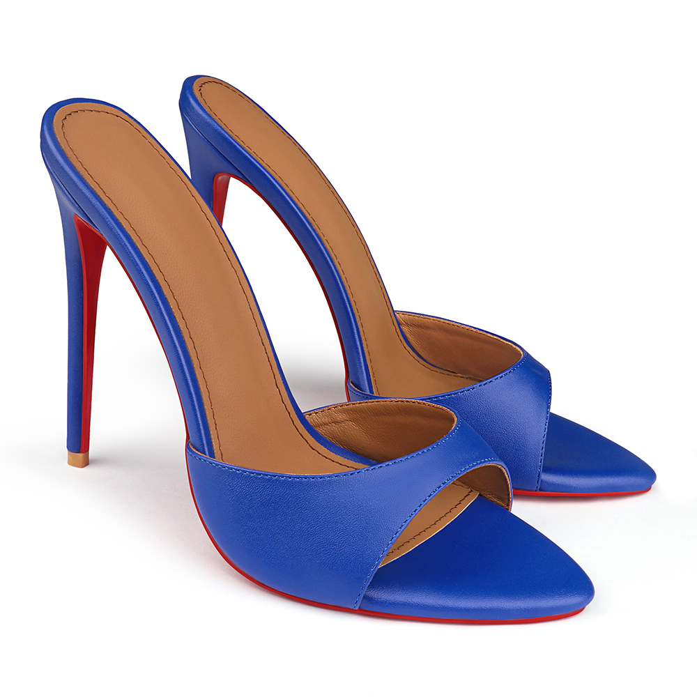 120mm/100mm/80mm Women's Sandals Strap Pointed Toe Mules Red Bottom Heels Matte-vocosishoes