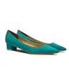 30mm/1.2 Inch Suede Low Heel Red Bottom Pointed Toe Wedding Walking Shoes