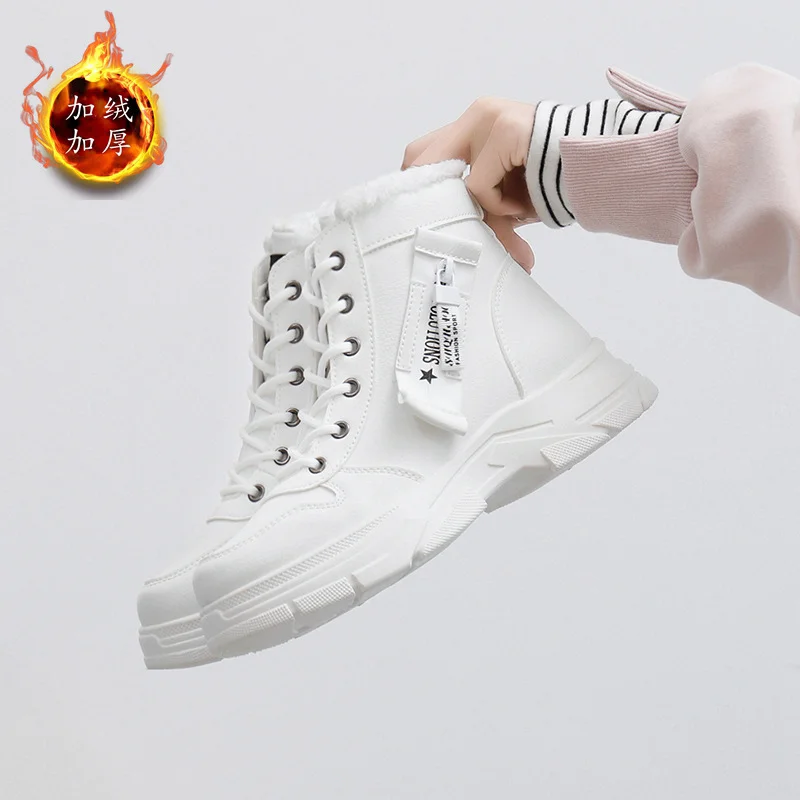 Qengg Qengg 2024 Winter Pure Color Women's Shoes With Velvet Cotton Shoes Warm High Top Platform Recreational Snow Boots Women's XQ-L951