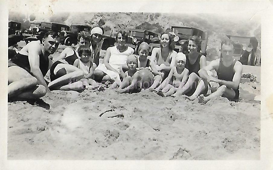 Vintage FOUND GROUP Photo Poster painting Black and White A DAY AT THE BEACH Original 112 30 K