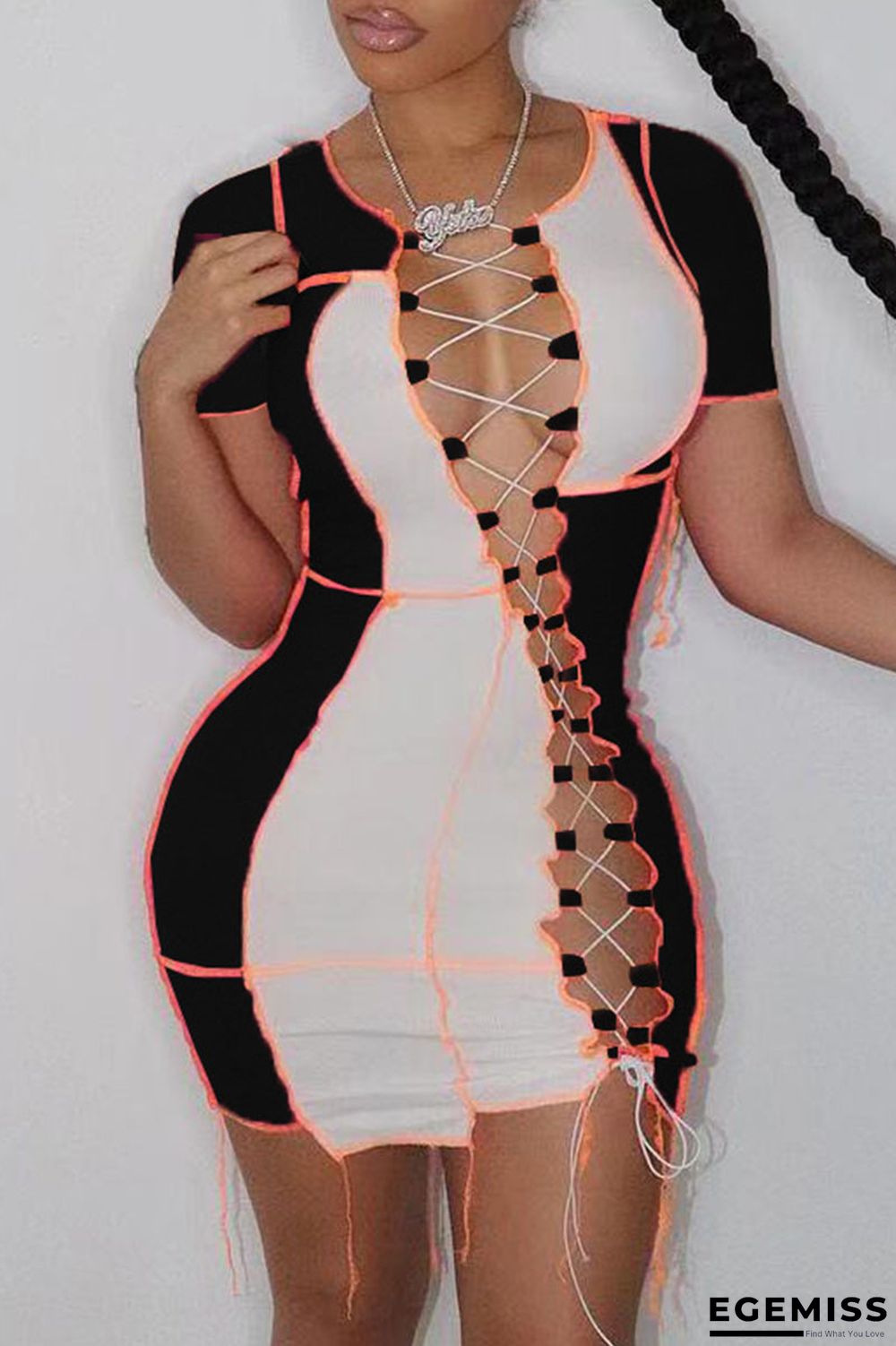 Black Sexy Solid Bandage Hollowed Out O Neck A Line Dresses | EGEMISS