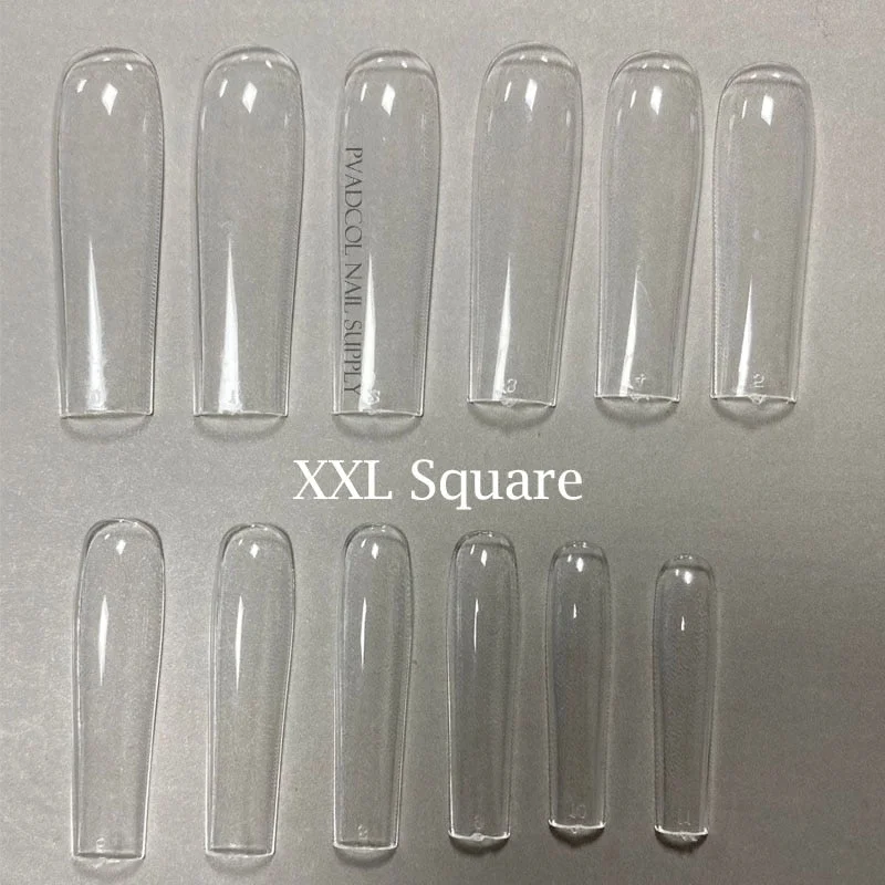 XXL Clear Square Full Cover Press On False Nail Tips Extra Long Nails Straight Shape False Tips UV Gel Manicure Tool Fake Finger