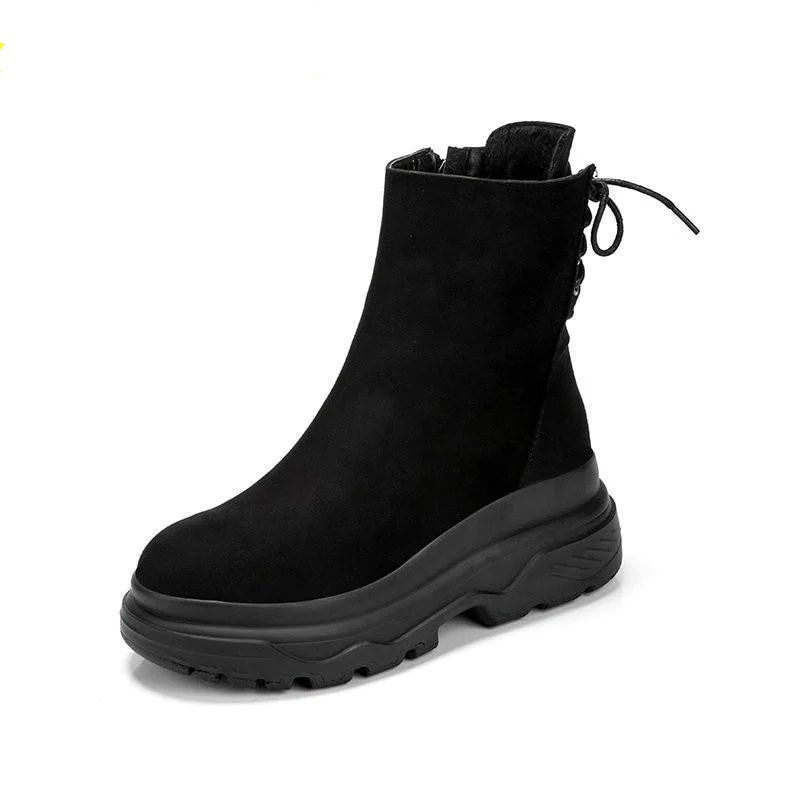 HOT Winter New Casual Platform Women's Snow Boots High Heel Waterproof Warm Pluss Female Short Boots Lace Up Woman Cotton Shoes