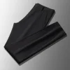 Summer Men's 2023 New High Elastic Quick Dry Ice Silk Straight Suit Pants