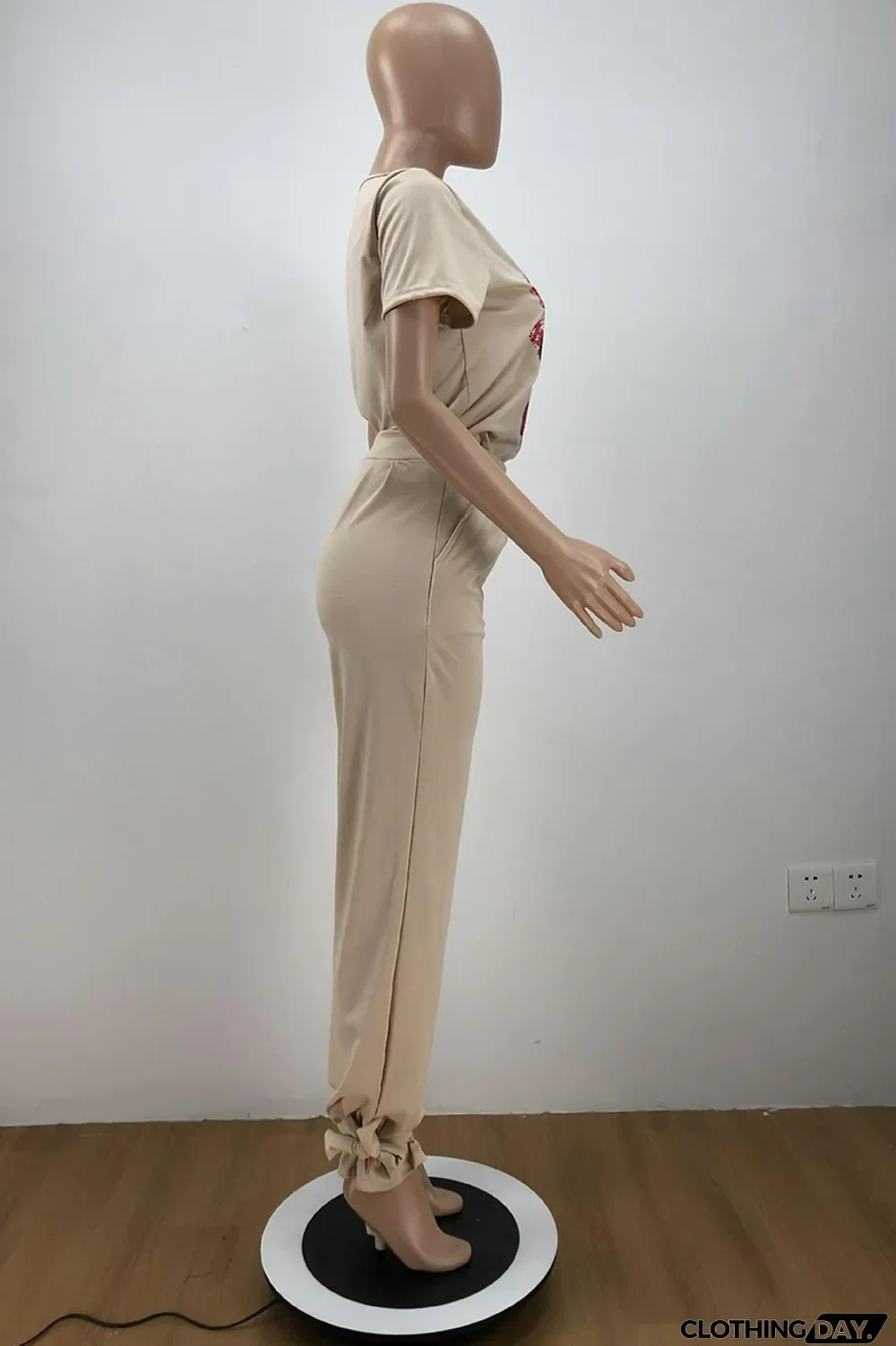 Light Yellow Casual Print Split Joint O Neck Short Sleeve Two Pieces