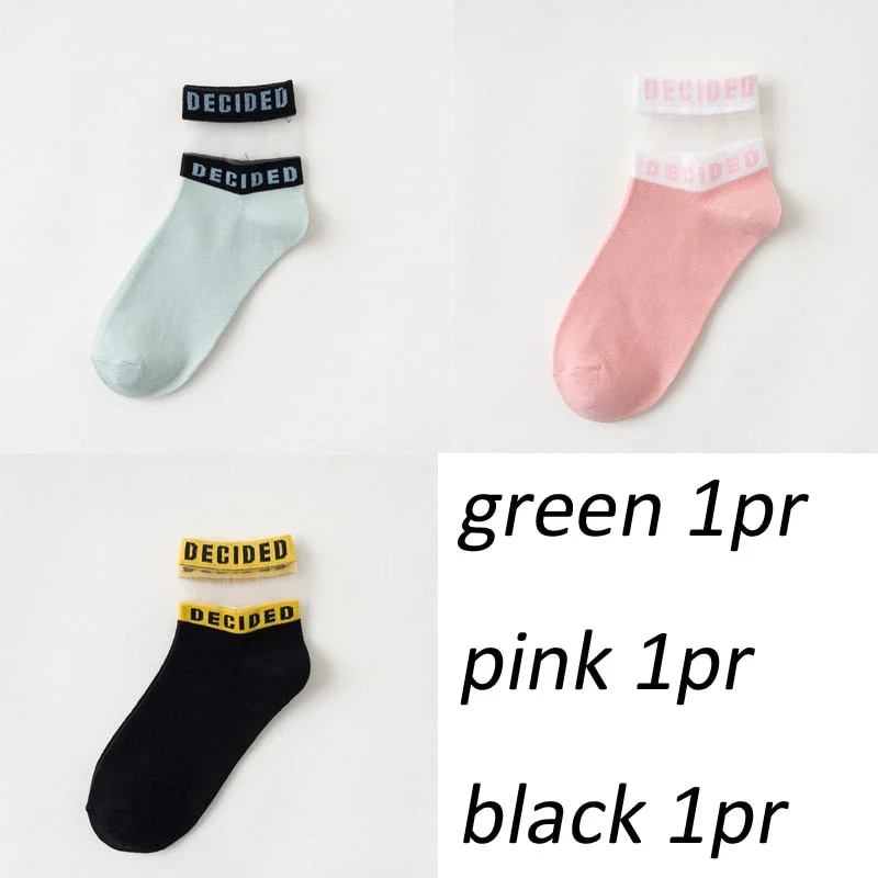 3 pair/set Lot Patchwork Fashion Socks for Girls Women Comfortable Letter Sox mix Summer Color Indoor Floor socks Cute