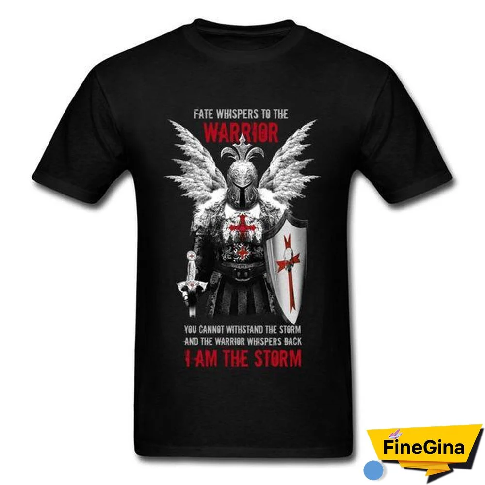 Vintage Design Men's T-shirt Knights Templar Warrior Print Manly Cotton Tops Tee