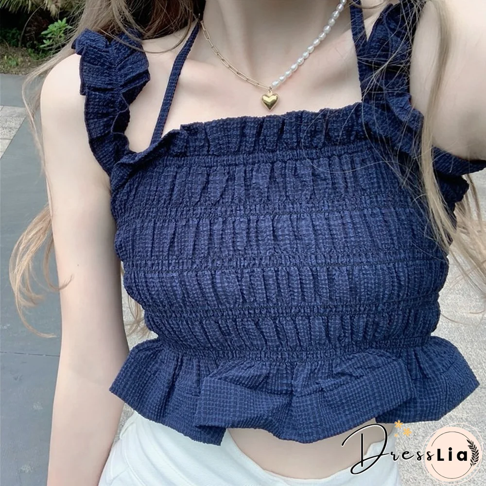 Camisole Women Folds Solid Breathable Summer Sleeveless Cropped Tank Tops Basic Sweet Ulzzang Stylish Hot Sale Mujer Chic Camis