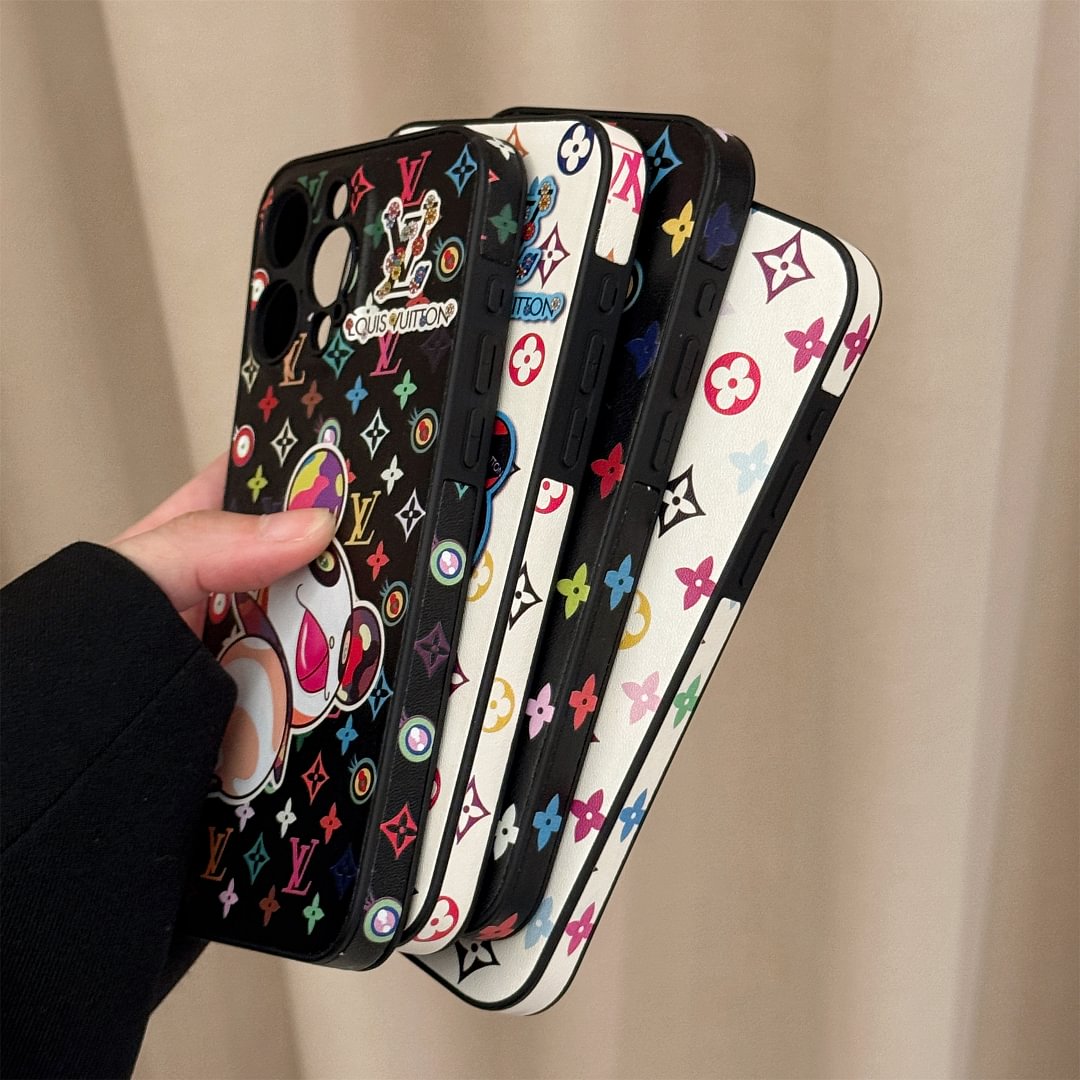 Louis Vuitton x Murakami Canvas Leather Cartoon Panda Apple iPhone Case
