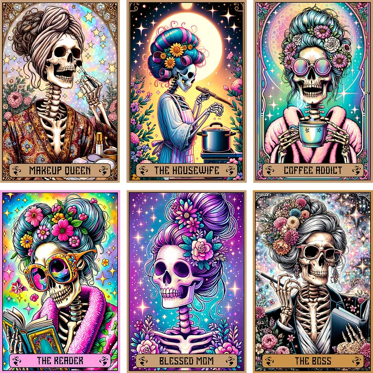 【りか】DIAMOND TAROT Skeleton Old Lady Tarot Cards 40*60CM(Canvas) Diamond Painting