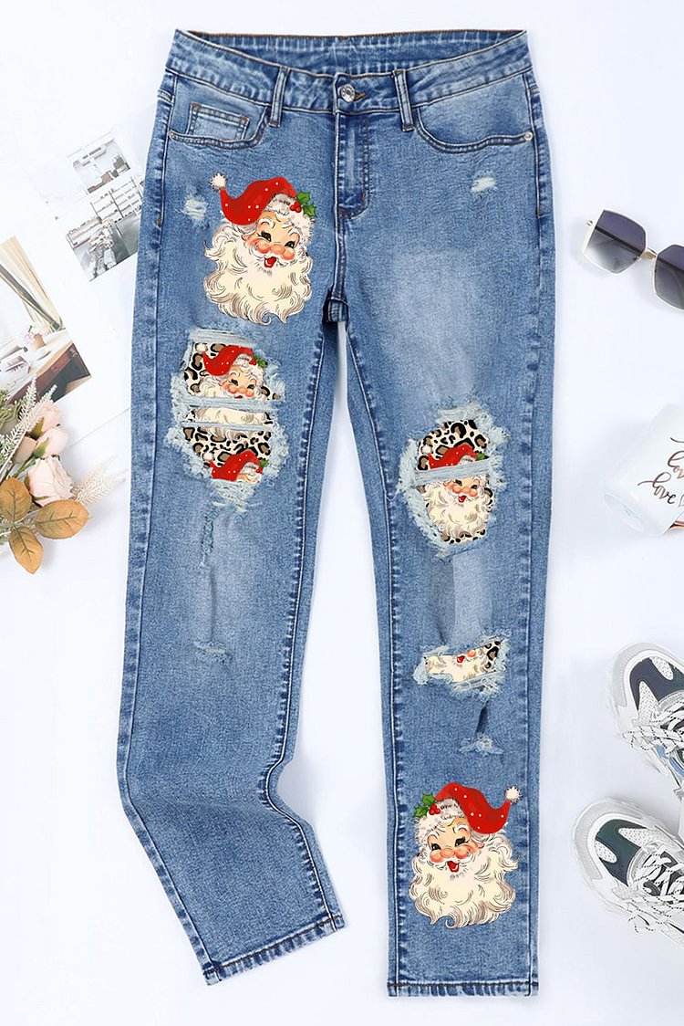 Christmas Santa Claus Casual Denim Jeans