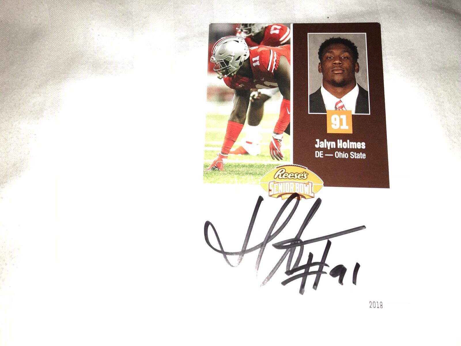 Jalyn Holmes Signed Auto 2018 Senior Bowl Football Card Ohio State