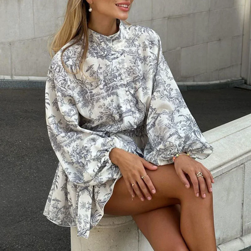Uveng Uveng 2024 New Women's Temperament Elegant Fashion Long Sleeve With National Style Print Dress