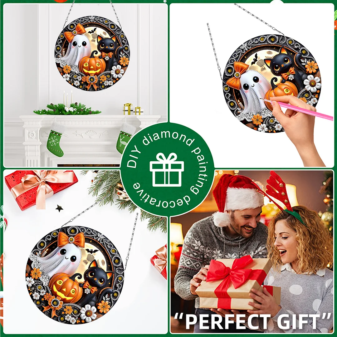 2D Flat DIY Halloween Diamond Art Pendant Double-Sided Diamond Painting Set