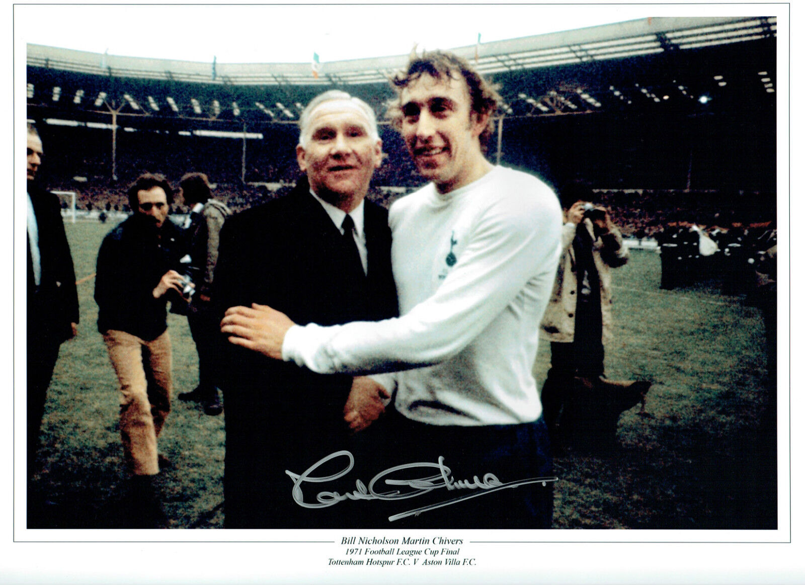 Martin CHIVERS Signed Autograph Spurs with Bill Nicholson 16x12 Photo Poster painting AFTAL COA