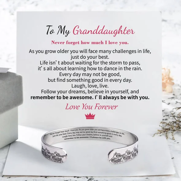 To My Granddaughter Cuff Bracelet "I Will Always Be With You"