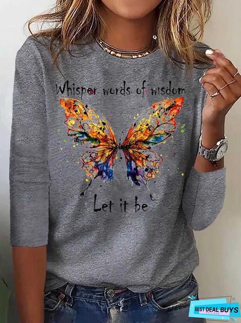 Butterfly Long sleeve Loose Casual T-Shirt