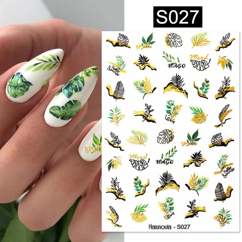 Geometric Lines Flowers Leaves 3D Nail Sticker Figure Woman Face Pattern Special Self Adhesive Nail Art Decals Manicures Sliders-Nail Inspo