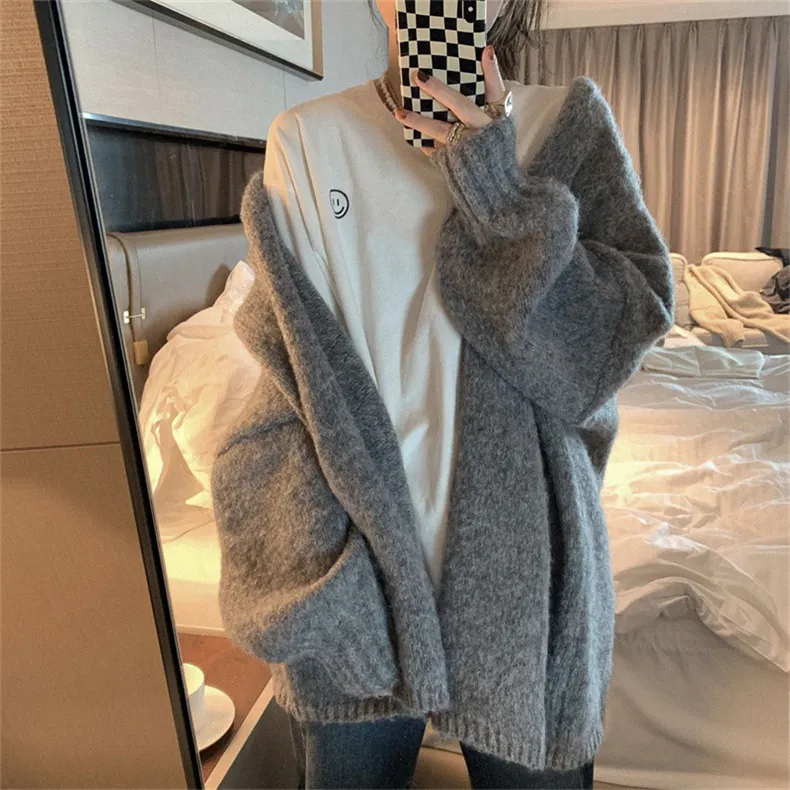 Churchf Dong New Style Korean Edition Loose V Gets Knit Cardigan Female Languid Lazy Wind Restore Ancient Ways Versatile Show Thin Sweater Coat Female