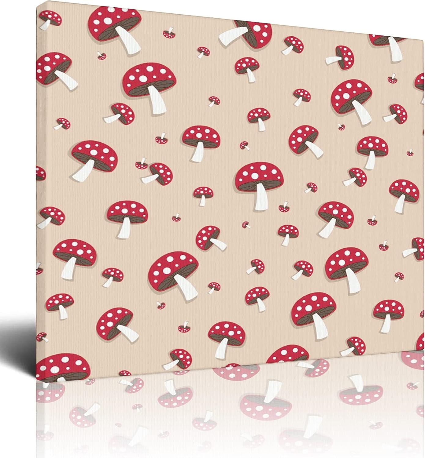 Mushroom Canvas Wall Art,Amanita Toxic Mushroom Illustration,Canvas Artwork Nature Pictures for Living Room Bedroom Office Wall Decor Home Decoration,Black - 16x20 Inch 16x20 Inch