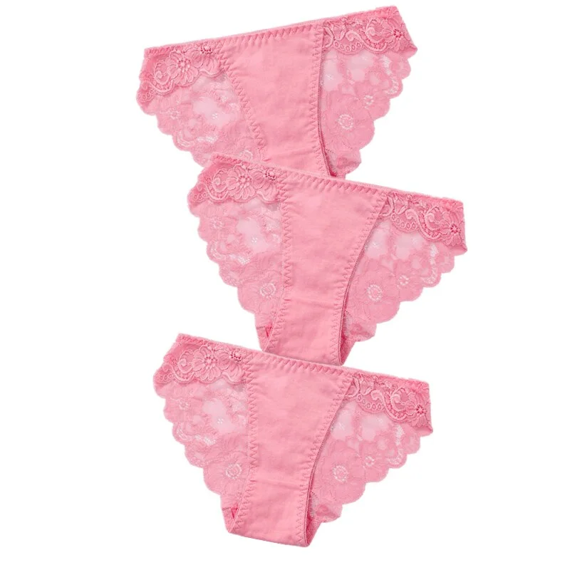 3pcs Exotic Apparel Sexy Panties Lace Briefs Women Low-Rise Solid Panty Underwear Sexy Women Lace Breathable Hip-lift Underpants