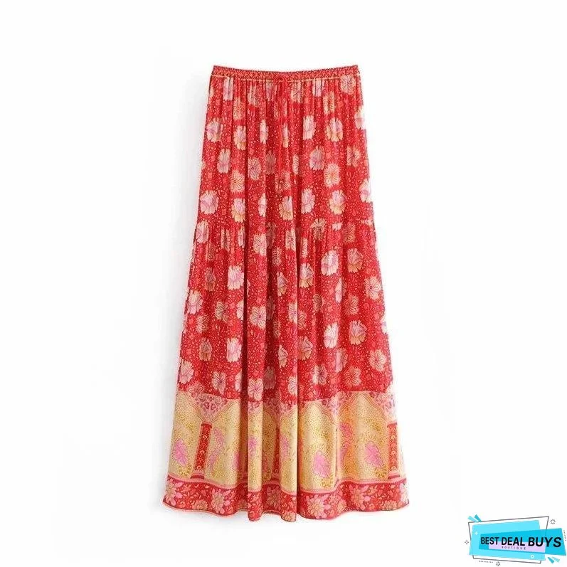 Red Vintage Floral Beach Holiday Skirt