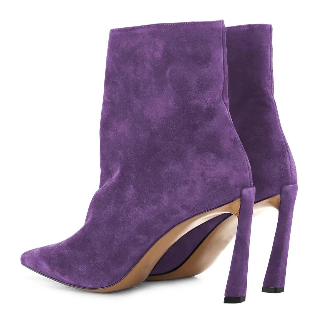 Purple Pull-On Stiletto Heel Booties for Women with Pointed Toe