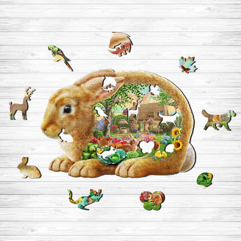 Jeffpuzzle™-JEFFPUZZLE™ Rabbit's Dream Home Wooden Puzzle