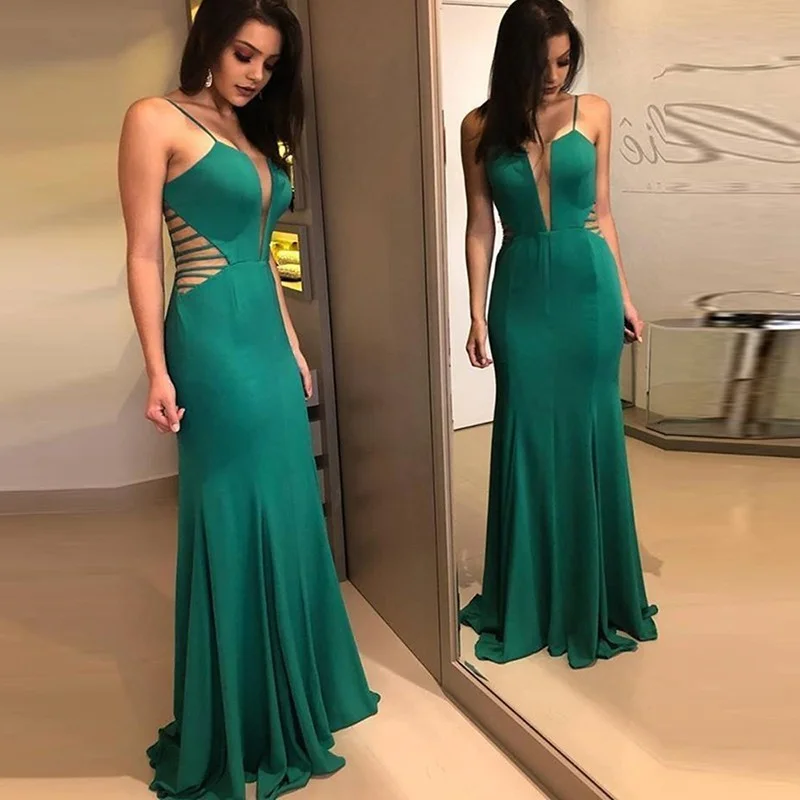 Eleagnt Green Spaghetti-Straps Mermaid Prom Dresses Online - lulusllly