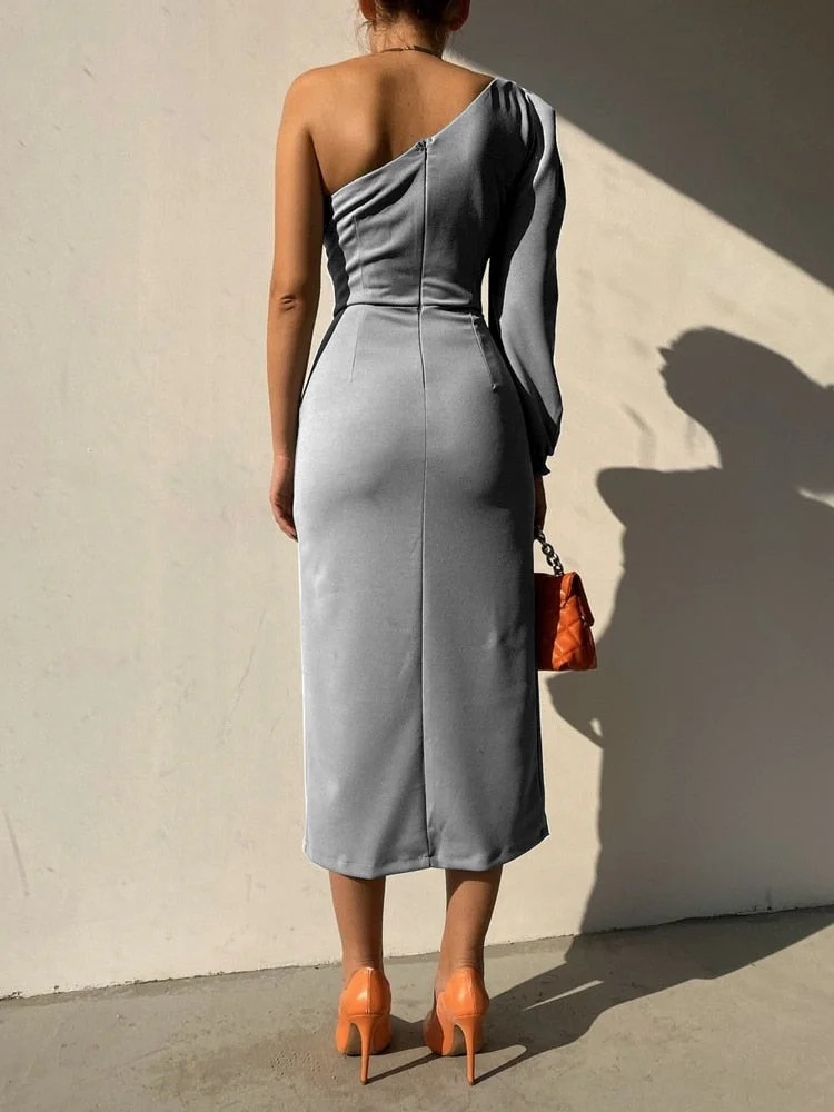 Julissa Mo New One Shoulder Strapless Party Dress For Women Sexy High Split Out Elegant Ladies Dresses White Club Vestidos 2022