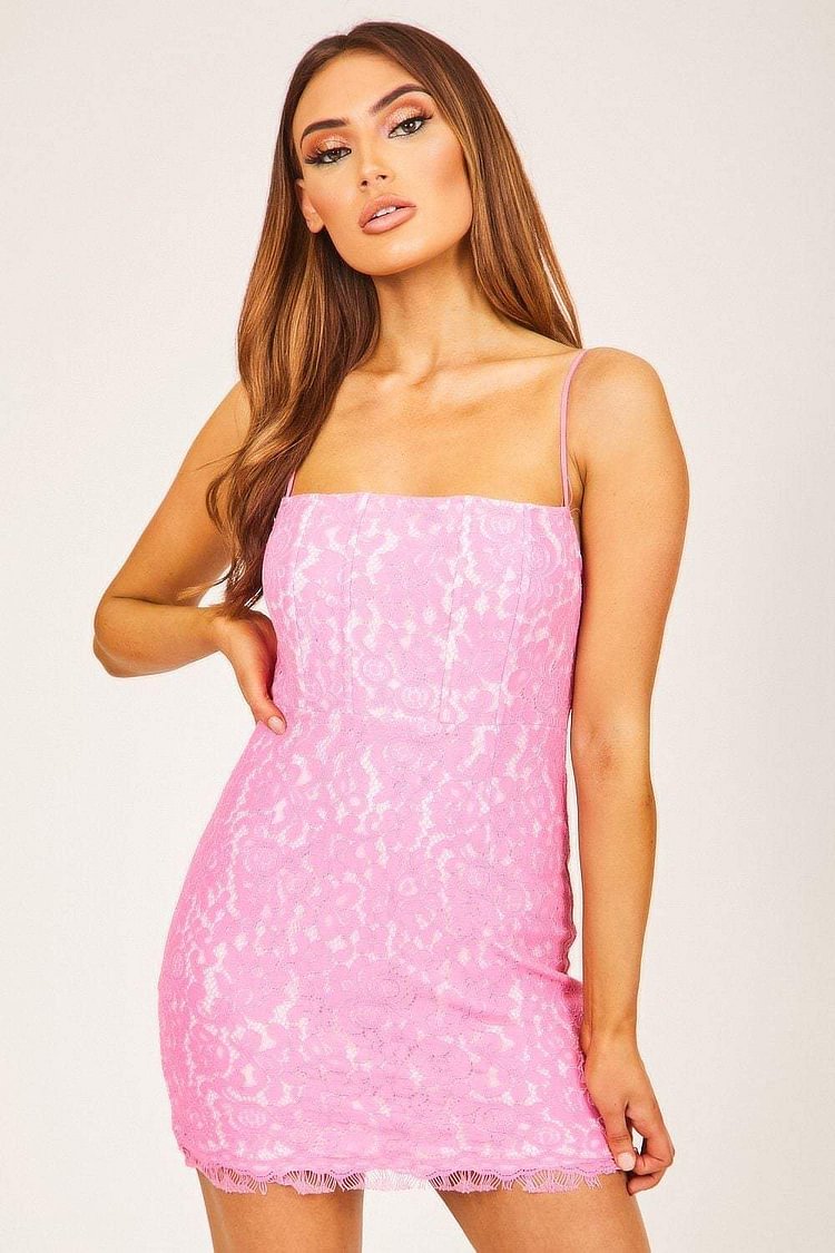 Neon Pink Lace Mini Dress Katch Me