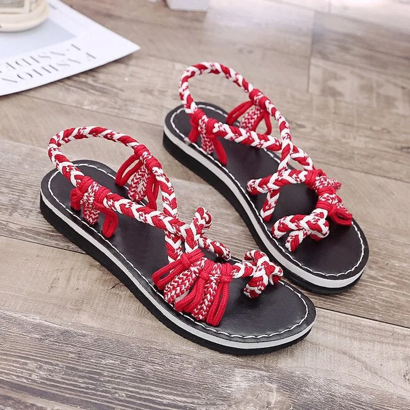 Tropical Mixed Color Matching Rope Knot Thong Sandals For Women