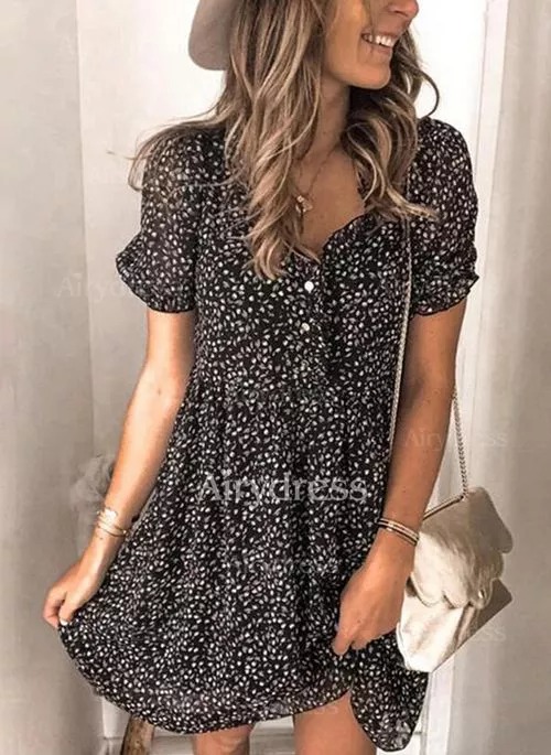 Colored Casual Above Knee Short Sleeve Dresses--vocosishoes