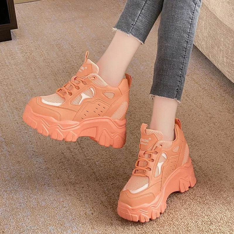 Women High Top Sneakers 2022 Spring Breathble Chunky Casual Shoes New Outdoor Thick Bottom Trend Women Vulcanized Dad Shoes 10cm