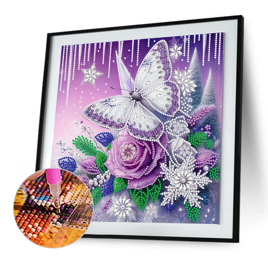 Flowers Butterfly - Diamond Painting - Partial Special Shaped Drill(Canvas|30*30cm)