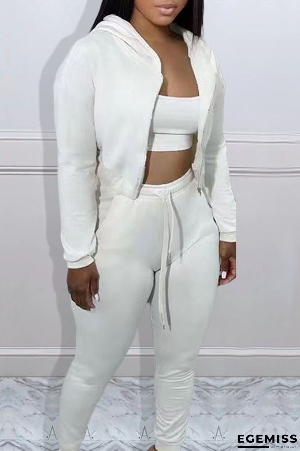 White Casual Solid Patchwork Hooded Collar Long Sleeve Three Pieces | EGEMISS