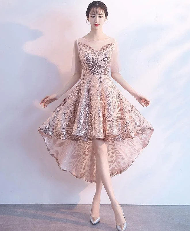 Champagne Tulle Sequin Short Prom Dress. Homecoming Dress