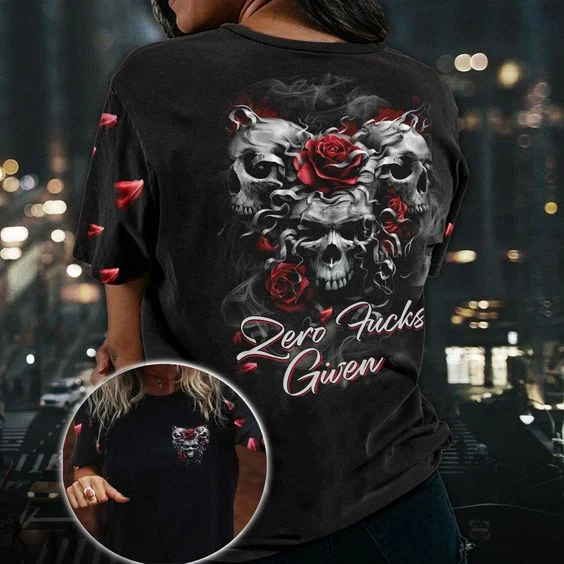 Rose & Personalized Slogan & Skull Creative Print Ladies Fashion Casual Women's T-Shirt