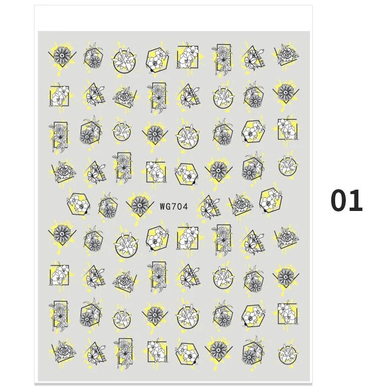 1PC Abstract Face 3D Nail Stickers Geometry Lines Love Letter Slider For Nails Gel Polish Decals For Manicures Decoration-Nail Inspo