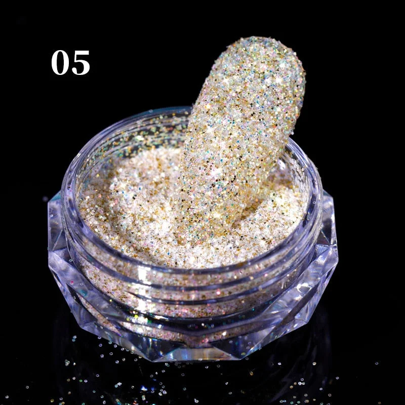 1Box Aurora Sea Salt Nail Powder Crystal Diamonds Glitter Iridescent Reflective Nail Glitter Sparkly Chrome Pigment Polish Gel-Nail Inspo