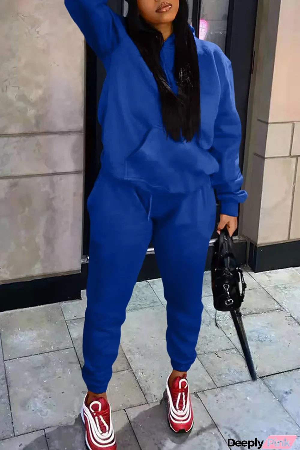 Blue Casual Solid Split Joint Hooded Collar Long Sleeve Two Pieces