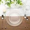 10 Pack | 10" Très Chic Rose Gold Rim Clear Plastic Dinner Plates, Disposable Party Plates