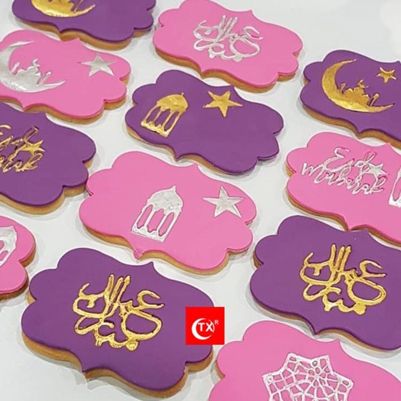 Eid Mubarak Cookie Embossed Cutter Ramadan Moon Mold Cake Biscuit Stamp Mould for Islam Muslim Event Party DIY Decor Baking Tool