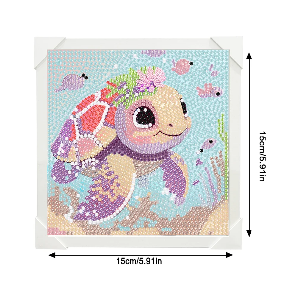 5D DIY Full Round Crystal Rhinestone Diamond Painting Sea Tuetle Kit Home Decor Art Craft For Kid(Canvas|15*15cm)【with Wooden Frame】