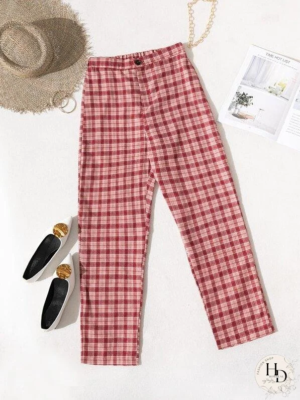 Plaid Print Straight Leg Pants