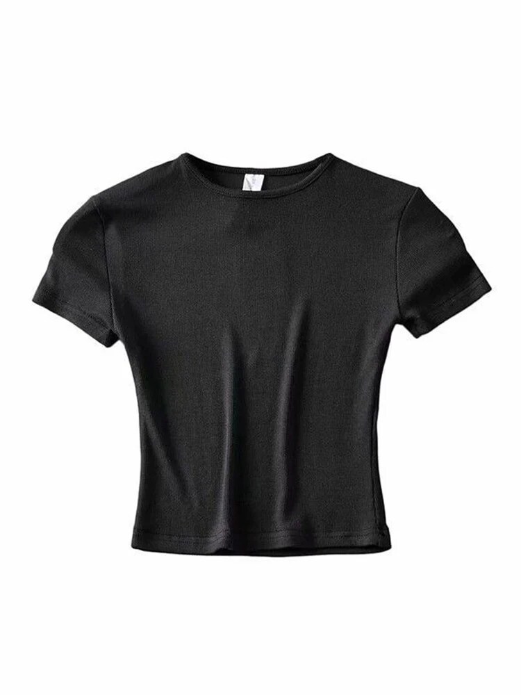 Casual 2022 Summer Woman Slim Fit t-shirt tight Cotton Short-Sleeve O-neck tee Crop Tops