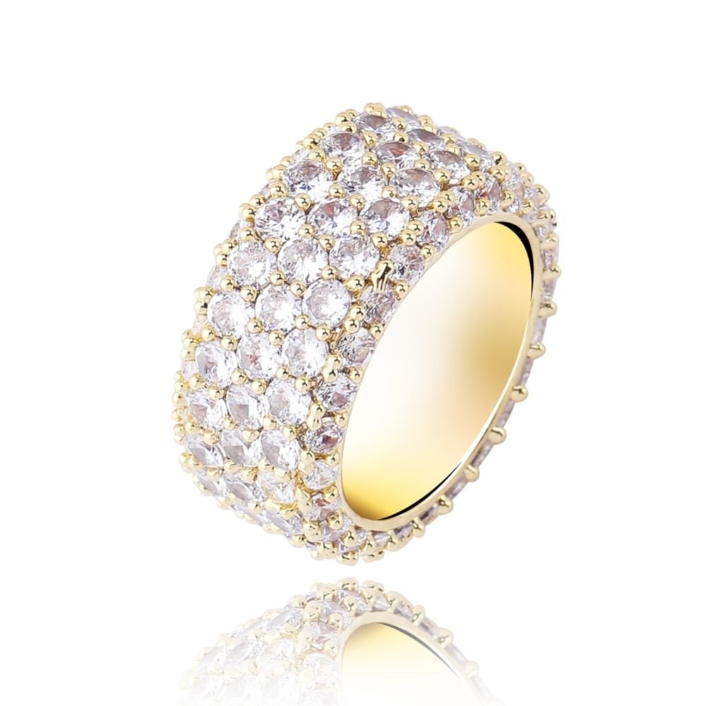 Iced Out 5 Rows Full Cubic Zircon Ring Hip Hop Jewelry For Gifts-VESSFUL