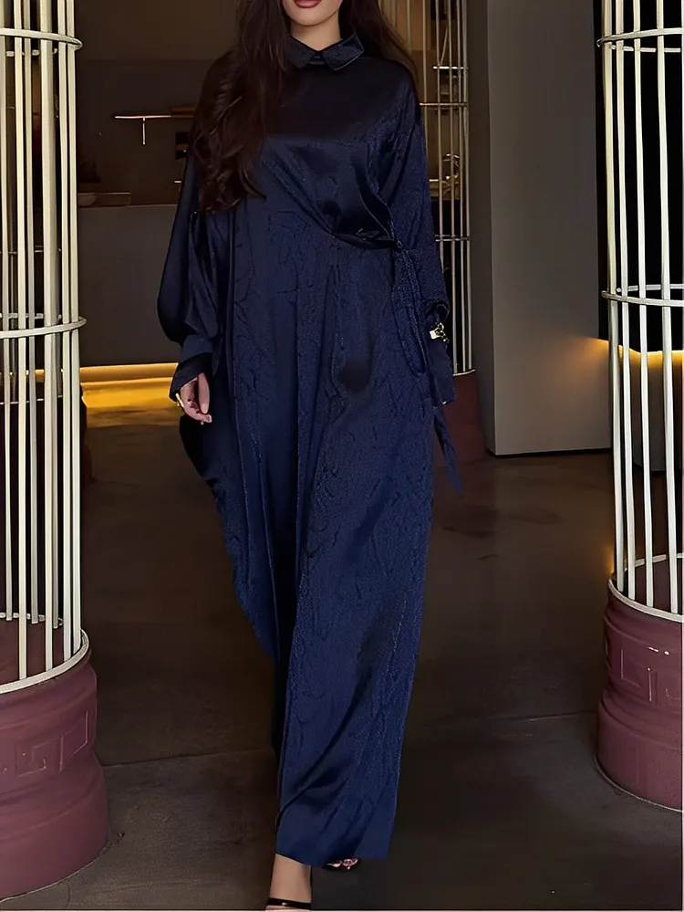 Elegant lapel printed oversized dress