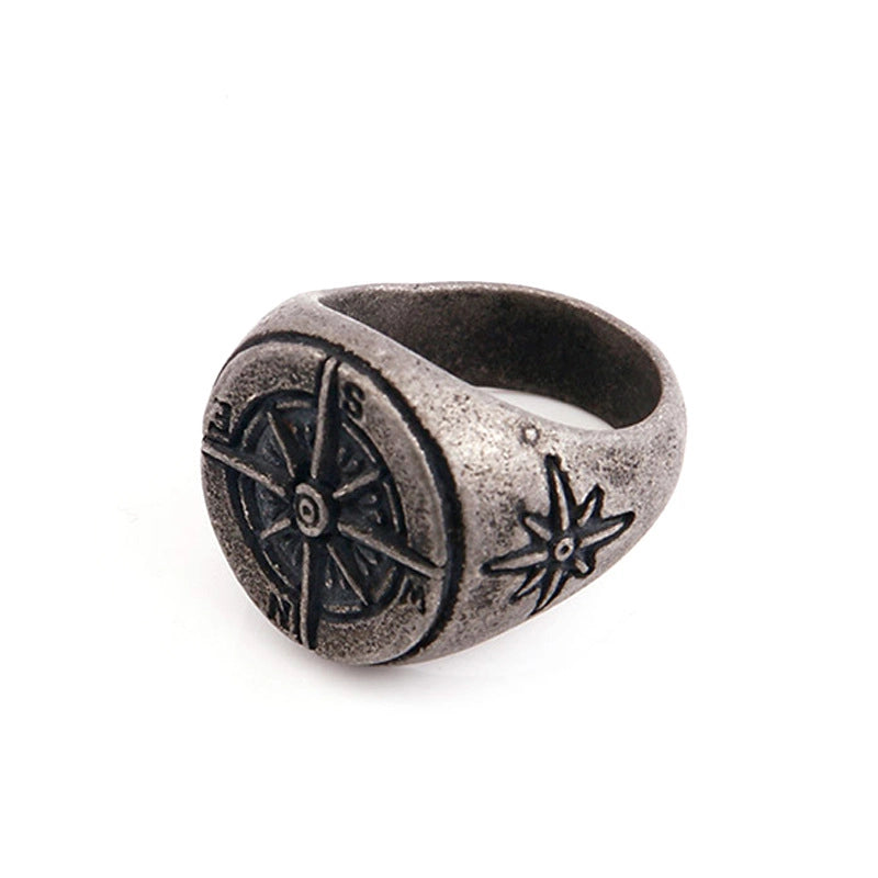 Hip-Hop Compass Titanium Steel Polishing 18K Gold Plated Men’s Rings